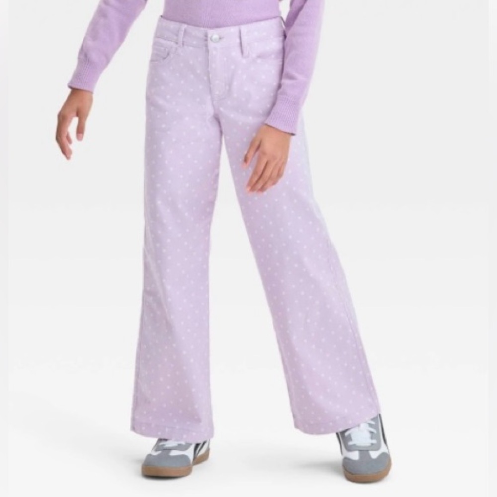 Art Class Girls' Wide Leg Stretch Canvas Pants Lavender white hearts size 12 new